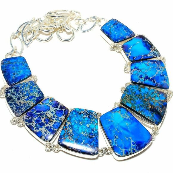 NEW - Blue Sea Sediment Jaspar Stone Sterling Necklace - Picture 1 of 6